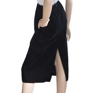 ANN TAYLOR LOFT Black Velvet Midi Skirt Straight Pencil Back Slit Size 12